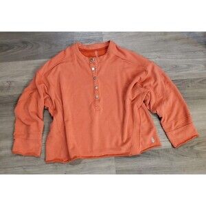 Free People Movement 1/2 Snap Raw Edge Crew Neck Sweatshirt Sz Sm